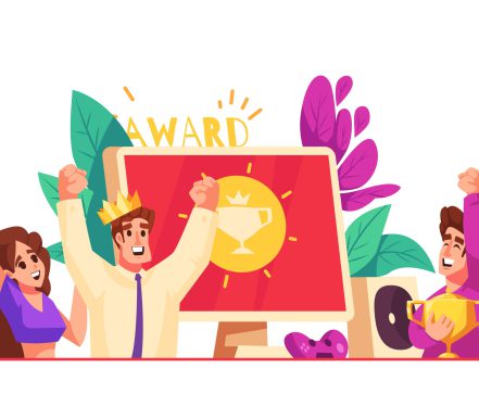 Gamification cartoon concept with happy people achieving business award vector illustration SSUCv3H4sIAAAAAAACA02RTW/CMAyG/0rkczc27dbjJoS0E9q4oR3cxLQWaRLlo4BQ//ucAhKn2H7tN86TK3SYWEN7Bba2pBwxs3fQvjdAhrOPjBbat7mBlDGXREl6JdOYqRd1yR8m+2utQws70oPz1vcXkMHSSenLj6Fkignm5tH2ifrYR1+cSasdnXOJYvcYeBJh/msAe3L6Um+X6yNZwmWZvUjHkxiP980mNuRvIRbDNYTJa7Sif9TN5ZV+rNU+YhhYR54o1txQ0hLABkc+sF5IKI0x+3p6pylkdeI8qAFDuKhAPlhSqAemiV2vupLYUUoKTxiNmkgLQPUM9lWthSp2Mrbe/ip0Rv2QMyRdTn1vN+rg4yhsGsjnSgiaO6qbV1rd1yhoVyn4mNML6swT50raH+Xj5nn+BzrMcLvWAQAA